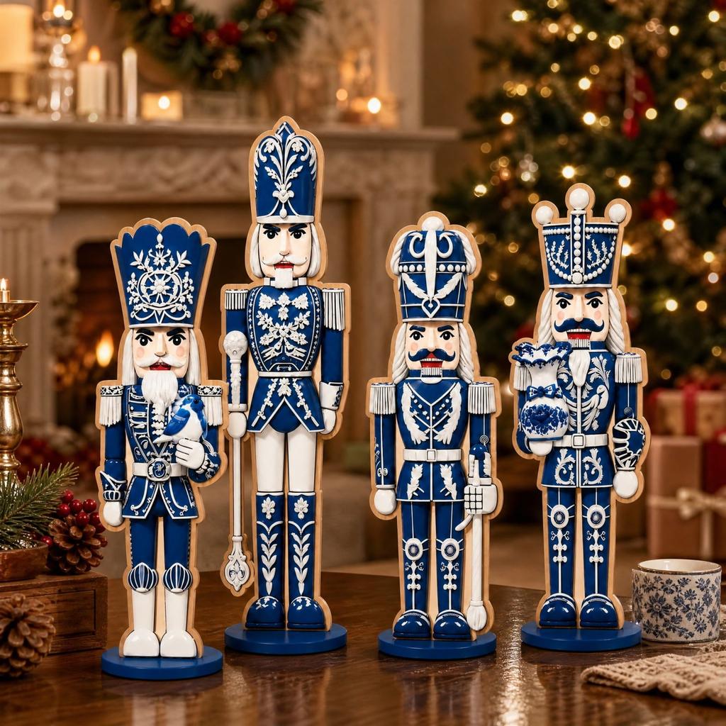Set con motivo Blu e Porcellana, Vintage Cinese Decorazione Natalizia per Finestra di Casa Decorazione Festiva
