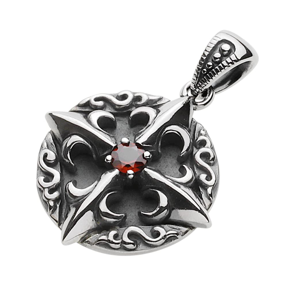 

Cross Gothic Circle Pendant Garnet Silver p0743 [Cenote] [925 Accessories]
