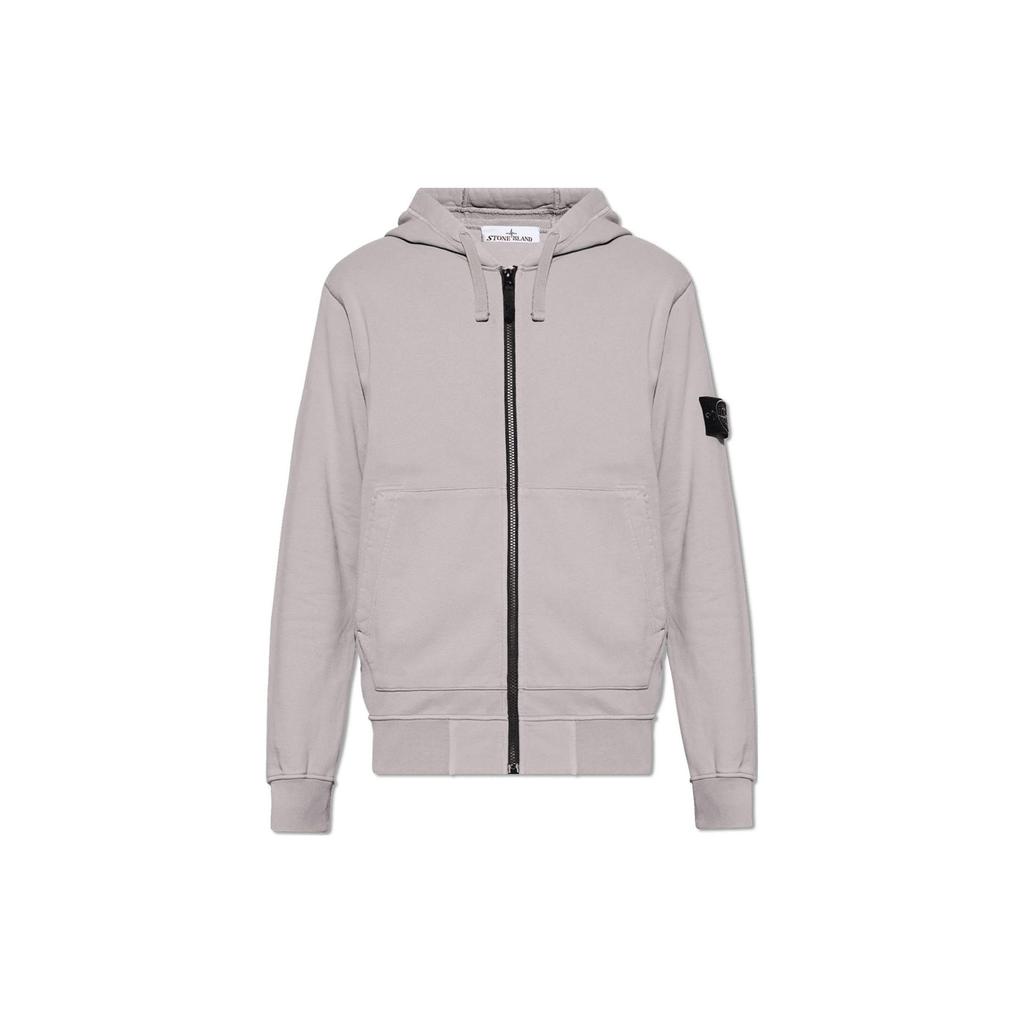 STONE ISLAND Ss24 Solid Color Hooded Badge Zip Casual Long Sleeve Jacket Men Jackets Gray 801564251-V0064