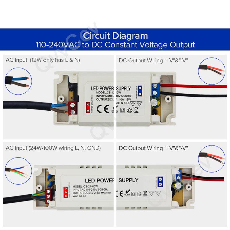 AC 110-240V To DC 12V 24V LED COB Strip Lighting Driver Power Transformer 12W 24W 36W 60W 100W 2A 3A 5A Switching Supply Adapter
