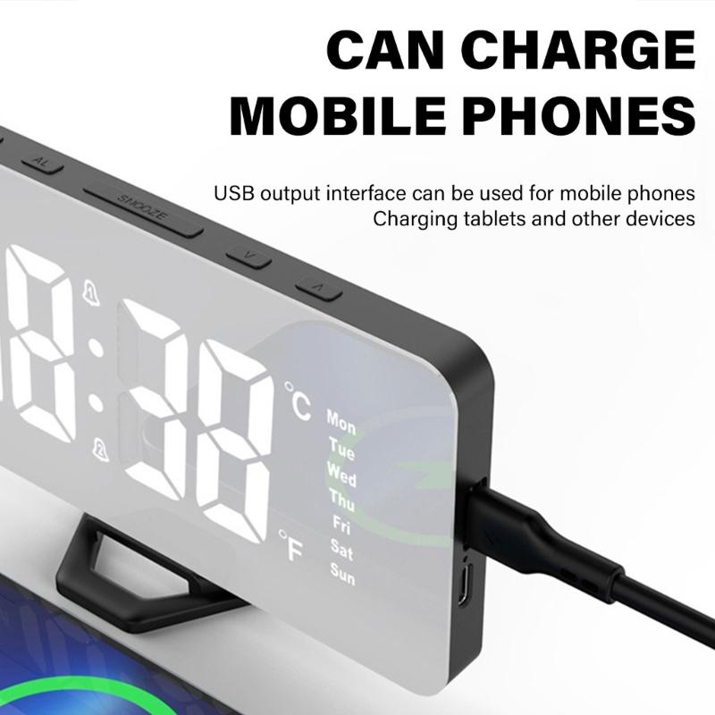 Modern Bedsides Digital Clock with LED Display, Date Temperature Function,USB Charging Port for Phone Easy to Read