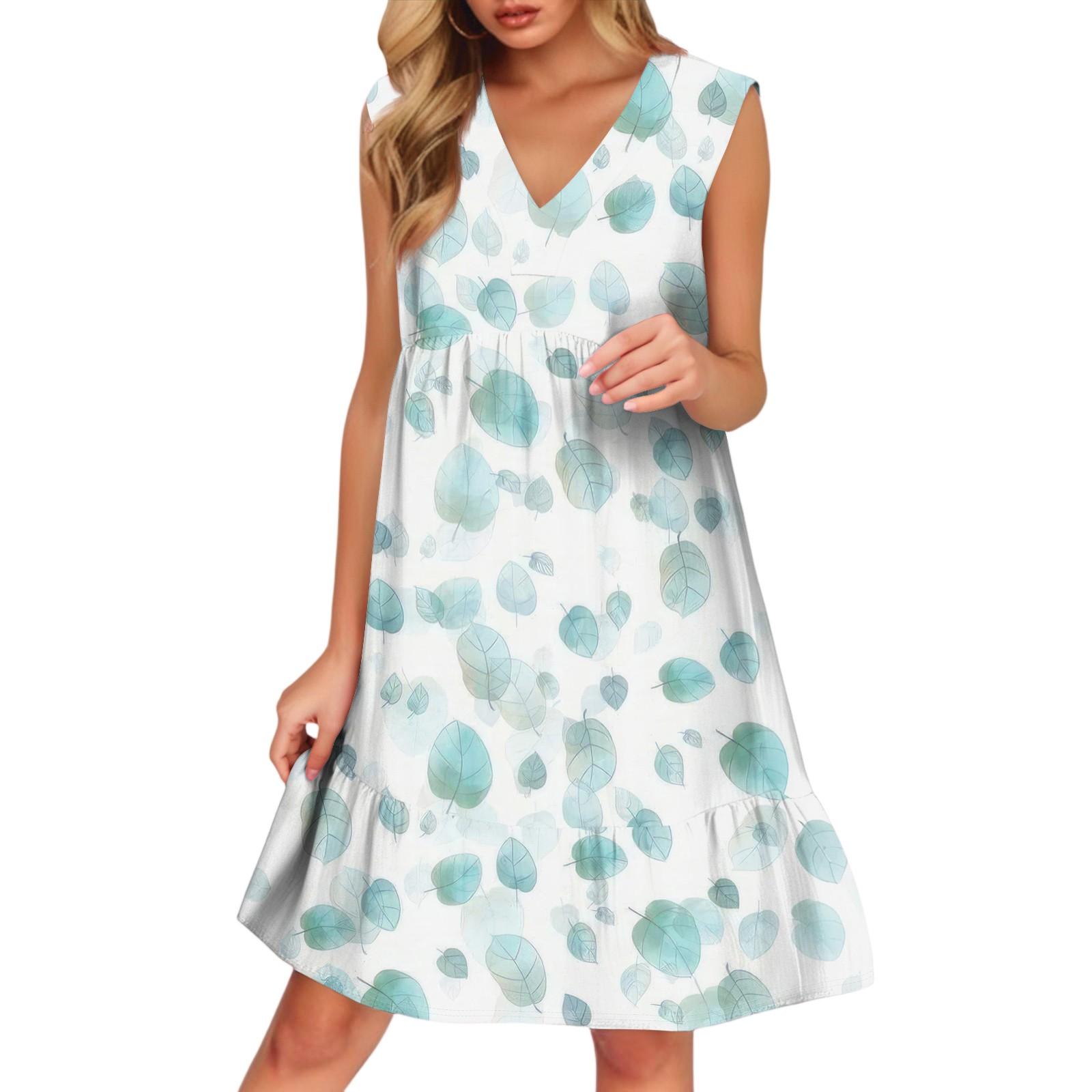 

Women s Casual Fashion Breathable V-neck Vest With Pockets Floral Holiday Dress XL