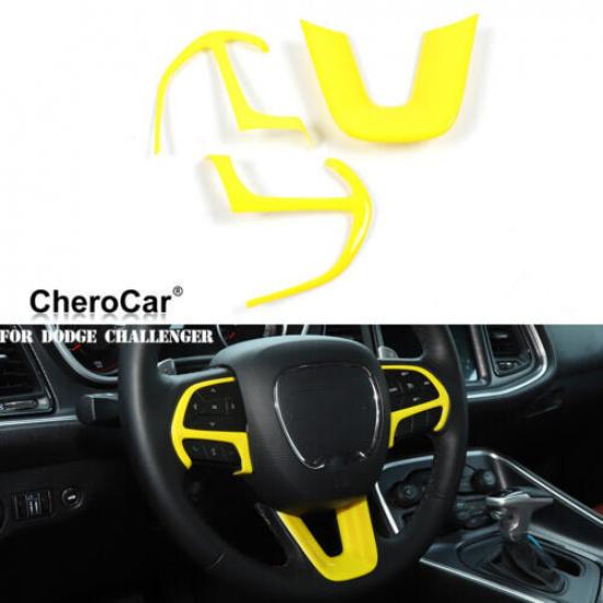3X Steering Wheel Cover Trim Decor for Dodge Challenger/Charger 2015- Yellow