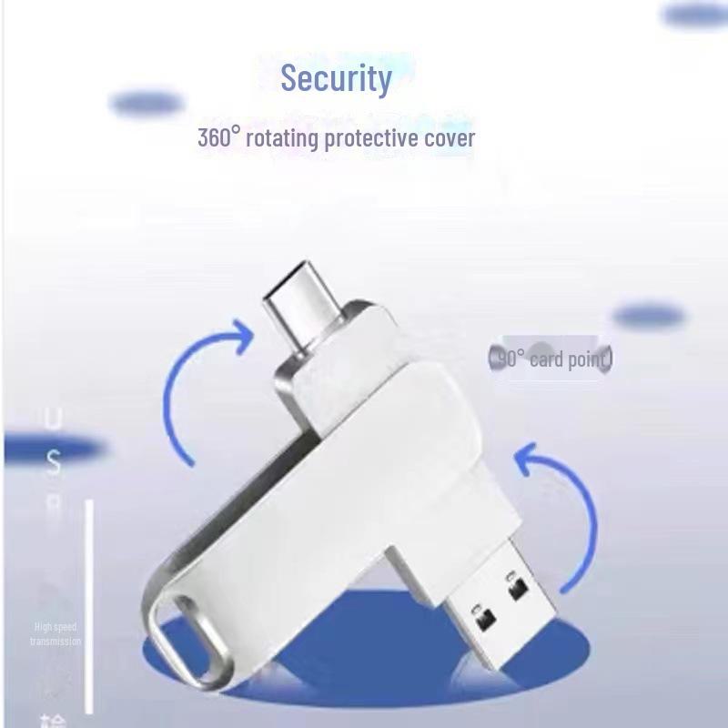 256GB High-Speed USB 3.0 Metal Dual-Use Flash Drive - Type-C & Car Compatible, Rotating Design, for Computers & Mobile Phones