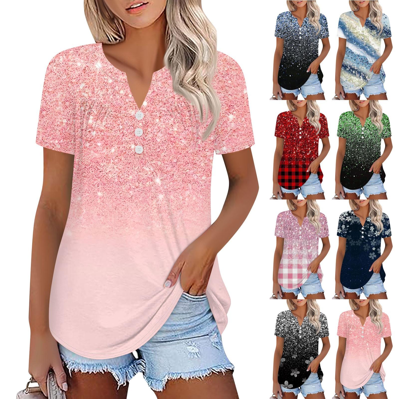 

Женский летний топ с короткими рукавами и v-образным вырезом с принтом и рюшами