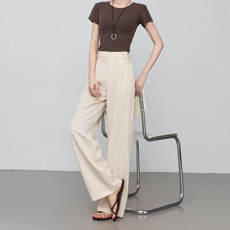 Summer cool Korean gentle wind pants fashion wide-leg pants high waist breathable straight tube thin commuter pants versatile women
