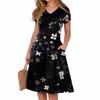 Women's Summer Casual Print V-Neck Short Sleeve Dress With Pockets