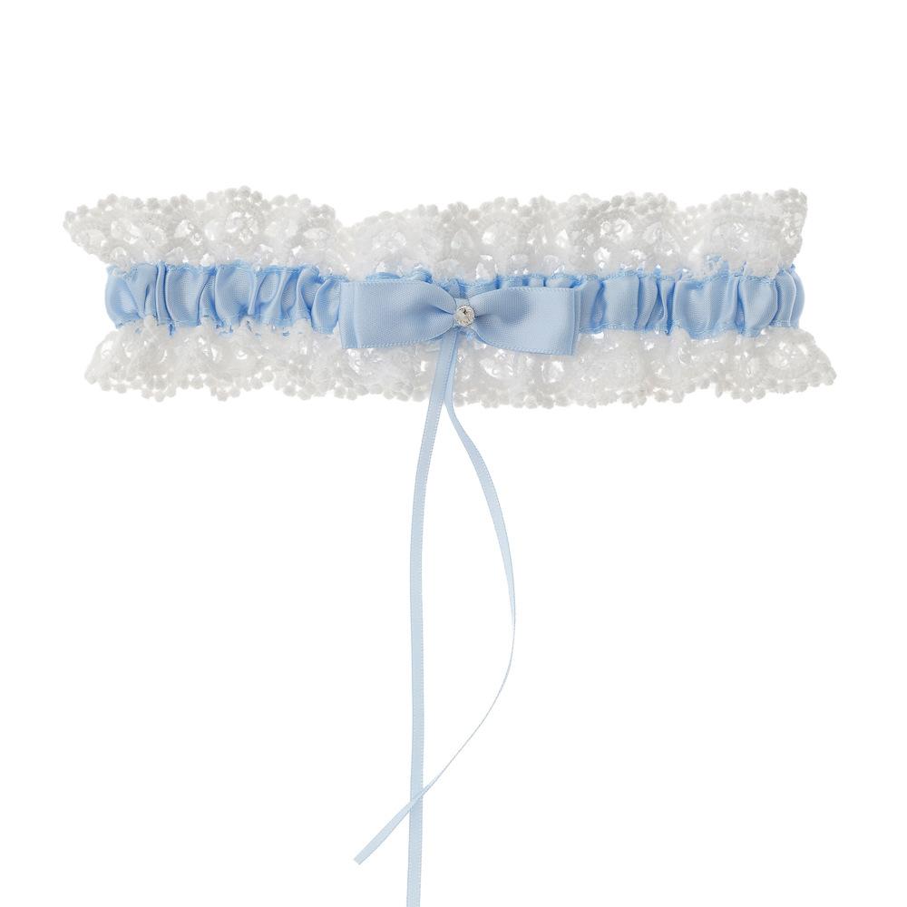 Blue Wedding Garter Bridal Shower Bride Lace Floral Rhinestone Bow Sexy Women Ladies Leg Garter Thigh Ring