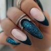 Fashion Almond Nail Dark Green French Flashing Nai Cross-border Nail Practice Nail