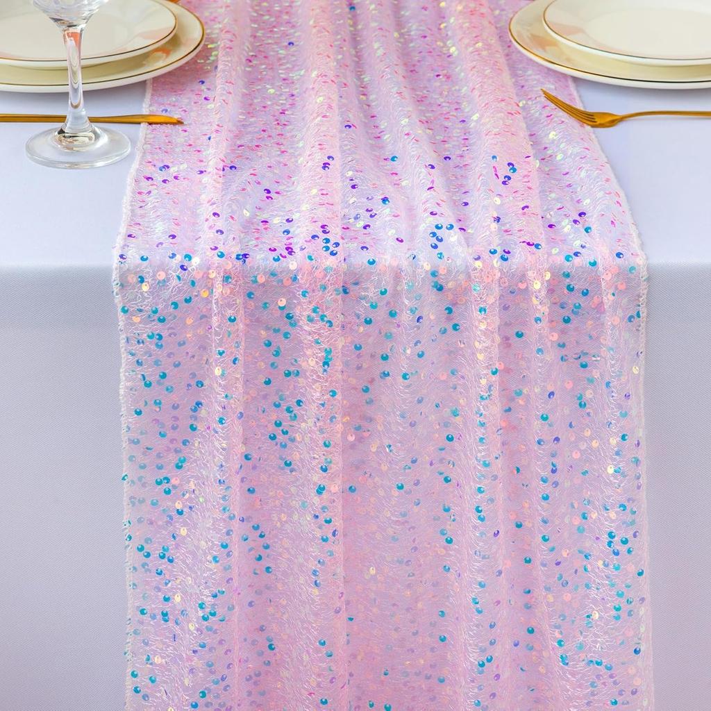 Glitter Iridiserende Paljett Bordløper, Myk Bryllups Spiseborddekorasjon For Brude-, Baby Shower, Jentes Bursdag, Bryllupsfest