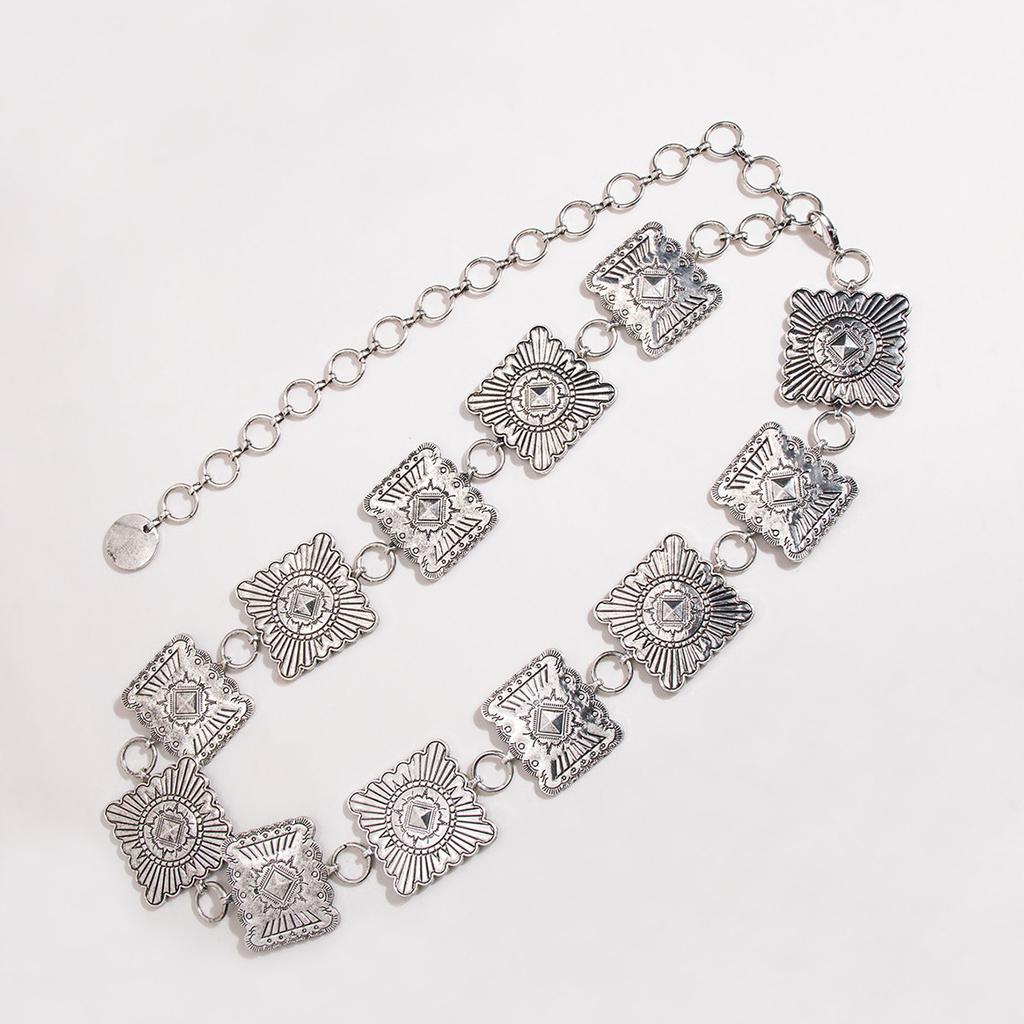 New Western Style Engraving Geometric Women's Metal Waist Chain Heavy Industry Fashion Rural Style Square Waist Chain
