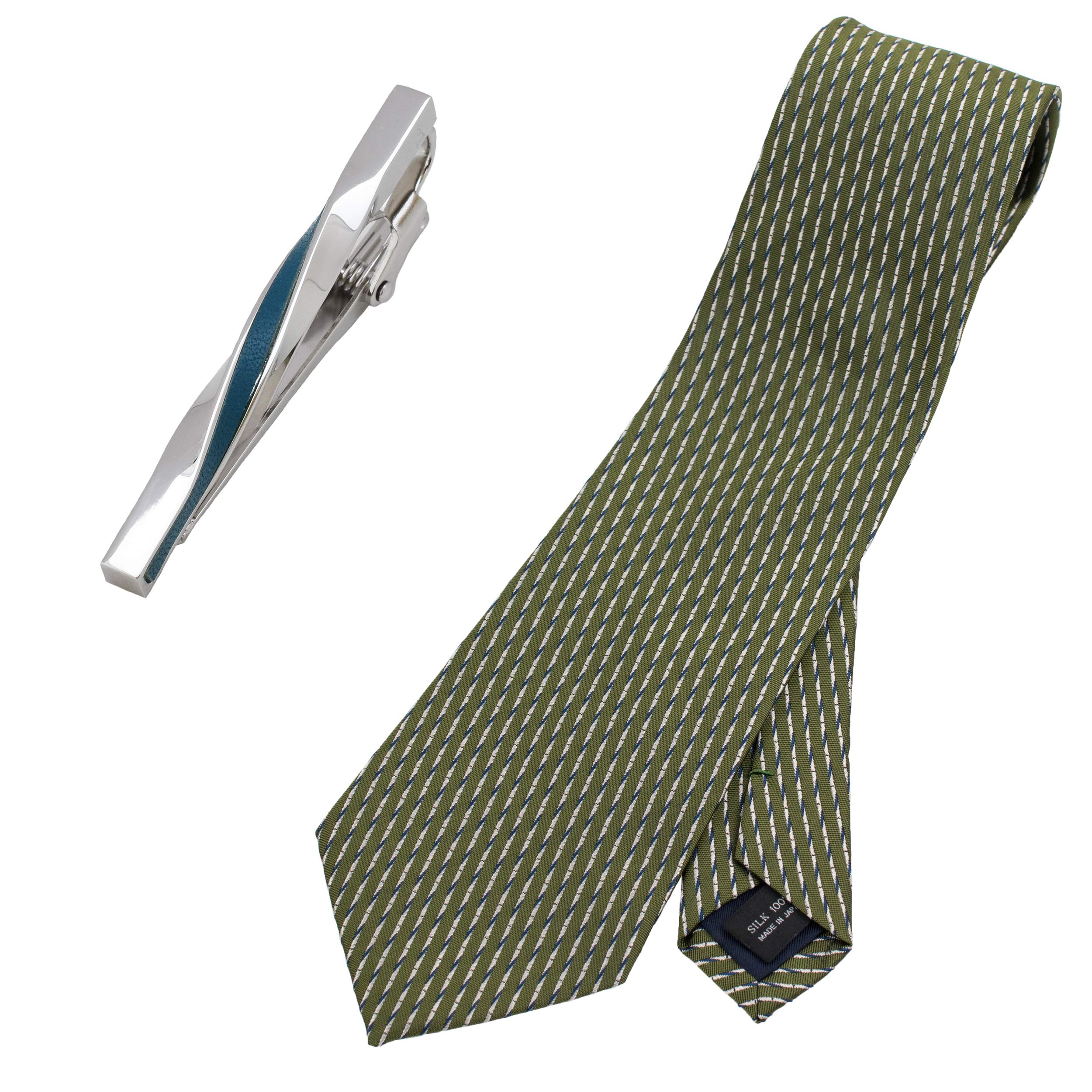 

Tabarat Галстук и Зажим для галстука Мужской набор из натуральной кожи и шелка, Япония, (Цвет морской волны)