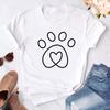 Women Dogs Paws Love Heart Printed T-shirts Fashion Summer Short Sleeve Lady Womens Clothes Tops T-Shirt Black Shirt Tees Female