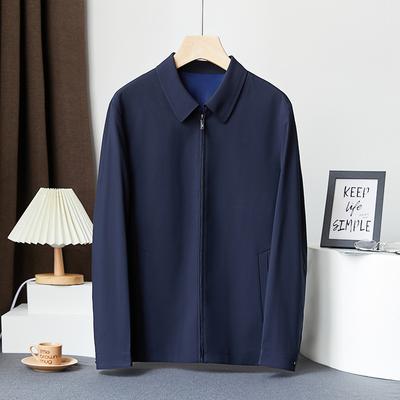 Blaues Reißverschluss-Revers-Oberteil für mittlere und ältere Menschen, Neue lockere Jacke für den Frühling