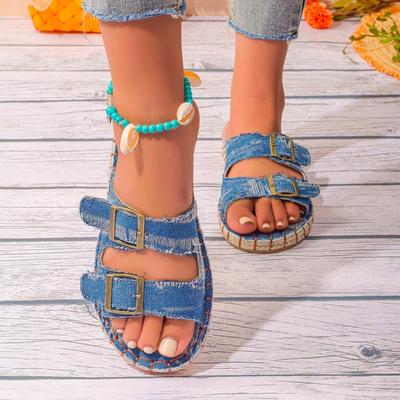 Fashion 2024 New Streetwear Denim Summer Slippers Women Flat Outdoor Sandals Women Luxury Design Flip Flops Female Trend Ladies Shoes