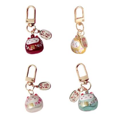 Japanese Cartoon Lucky Cats Keychain Pendant Ornament Metal Bells Animal Bag Keyring Charm for Gifting and Decoration