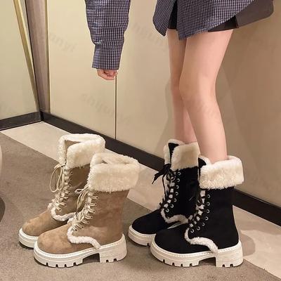 New  Winter Women Snow Boots Platform Thick Heel Faux Fur Ladies Shoes Female Plush Warm Non-slip Mid-calf Boots Goth Shoes