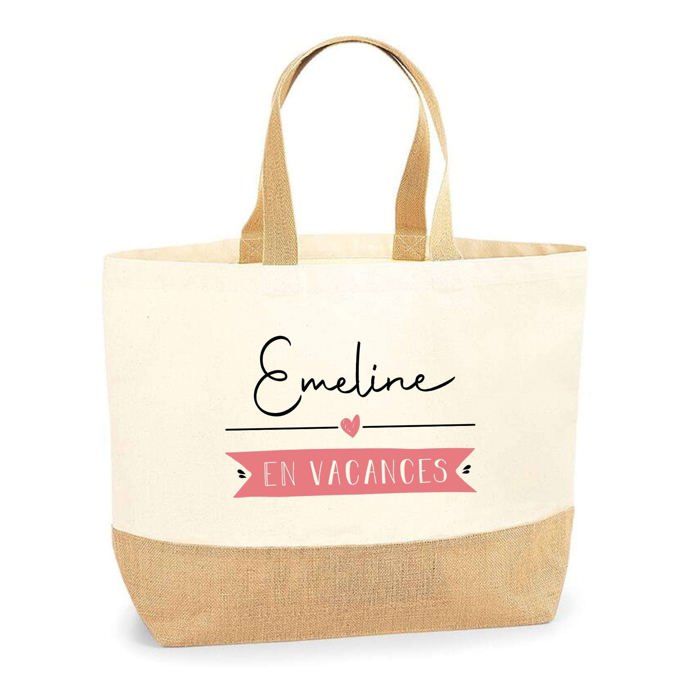 Cabas de plage - PLANETEE - Emeline en Vacances - Jute naturel - Fabrication France - Poignées solides