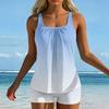 Women’s Gradient Tankini Set with Square Neck Top and Boyshorts Comfortable Swimwear for Pool Beach Vacation
