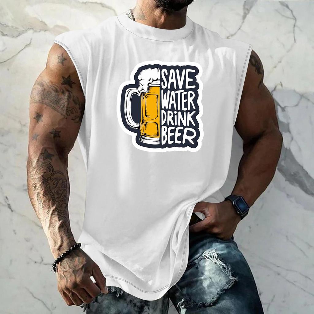 Men Sleeveless Tank Top Loose Fit Casual Streetwear Graphic Print Muscle Shirt Summer Beach Holiday Workout Gym Vest