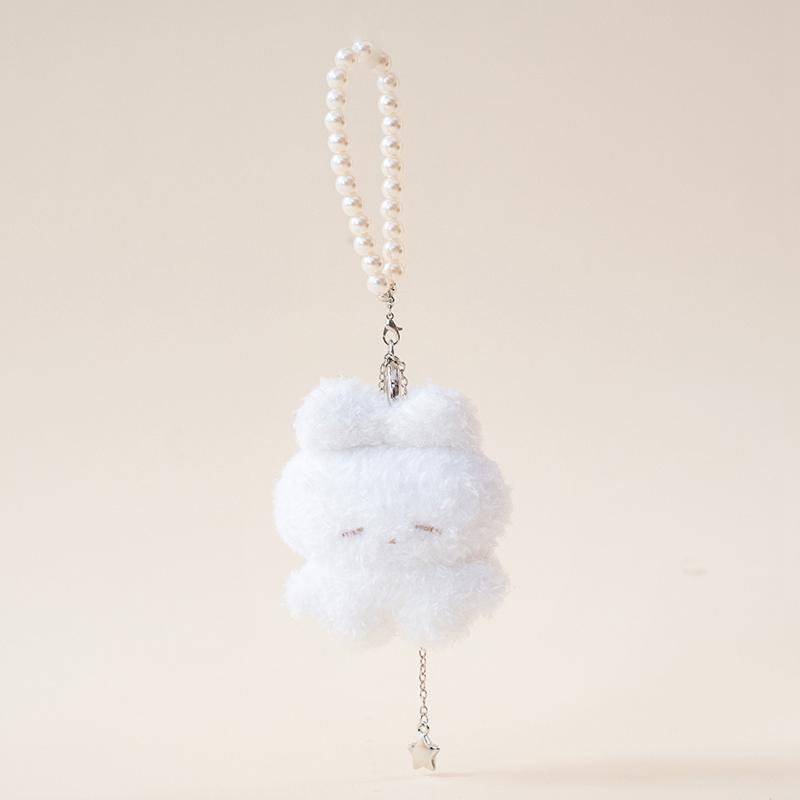 Handmade Mini Sleepy Little Rabbit Plush Toys Soft Fluffy Cartoon Pearl Chain Bunny Hanging Doll Lovely Keychain Bags Decor