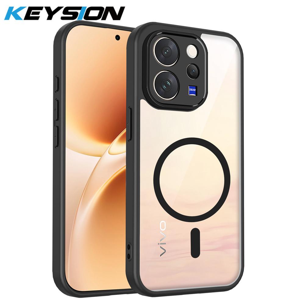 KEYSION Transparent Magnetic Phone Case for VIVO V70 5G Soft Silicone+PC Simple HD Clear Shockproof Back Cover for VIVO V70