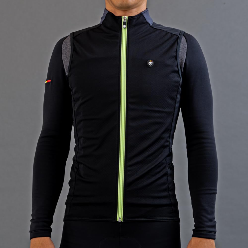Lion De Capelmuur Cycling Windproof Size XS Vest, Autumn/Winter Vest, Windproof, Water-Resistant, Breathable, Micro-Fleece-Lined, Black,