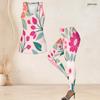 Women Plus Size Scoop Neck Sleeveless Floral Printed Tank Top And Fitted Pants Two Piece Set