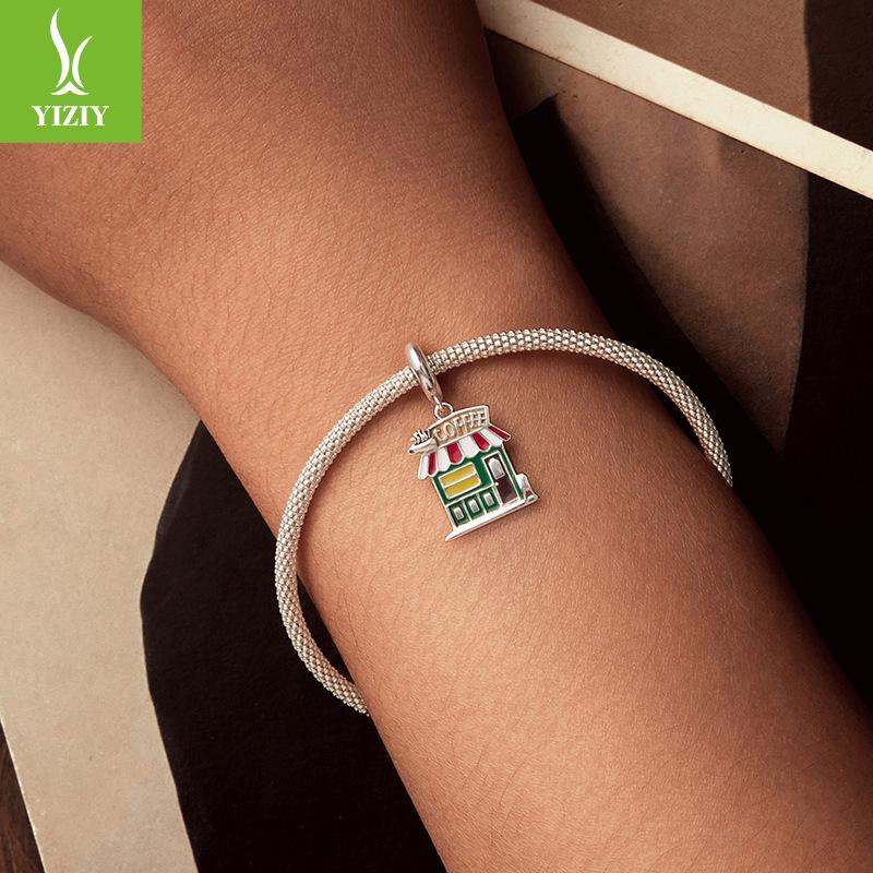 Coffee House Tag S925 Sterling Silver Beads Diy Bracelet Necklace Accessories
