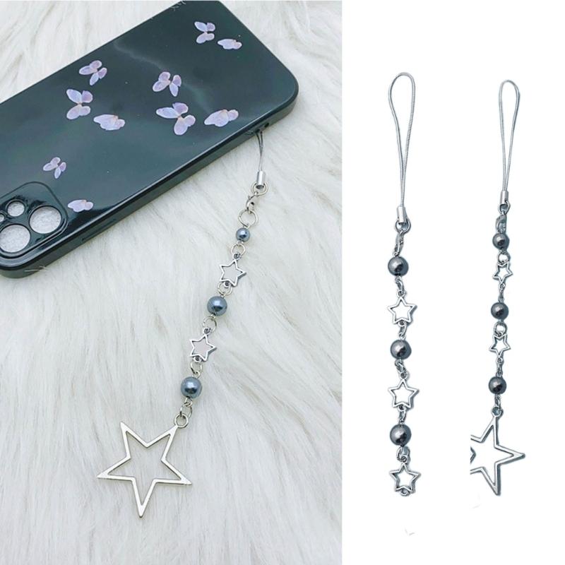 Hohler Sternperlen-Anhänger Handy-Anhänger Aufhängeseil Einfaches Handy-Kettenband Taschendekoration Lanyard Schlüsselanhänger Zubehör