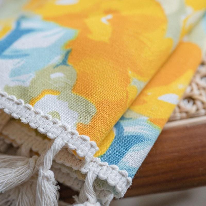 Cotton Linen Floral with Tassels Oil Paint CurtainThick Blackout Curtains for Living Room American Vintage Drape Bedroom Valance