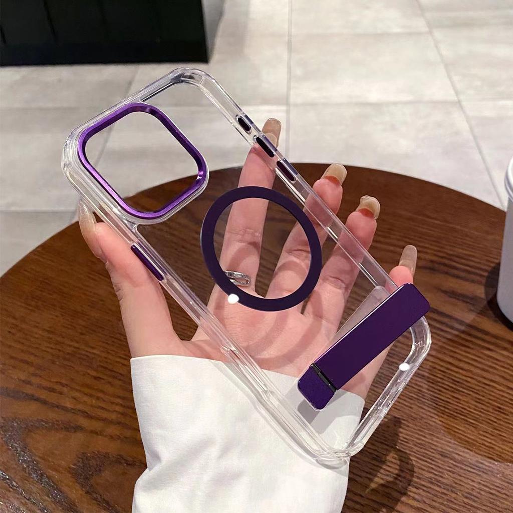 High End Minimalist Couple Phone Case with High Aesthetic Value, Crystal Clear Hardware Horizontal Stand Phone Case for Apple 15pro Phone Case