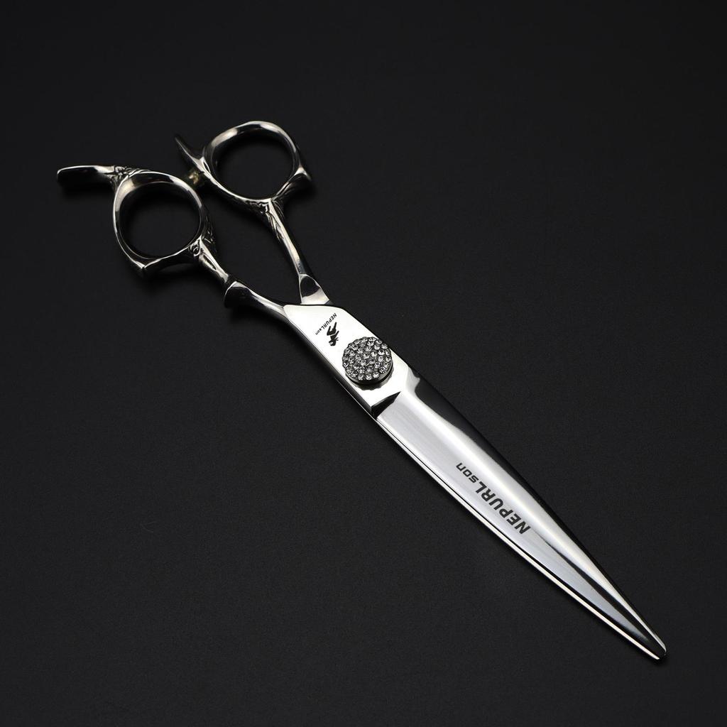 7" 440C High Carbon Steel Straight Hairdressing & Pet Grooming Shears with Diamond Decoration