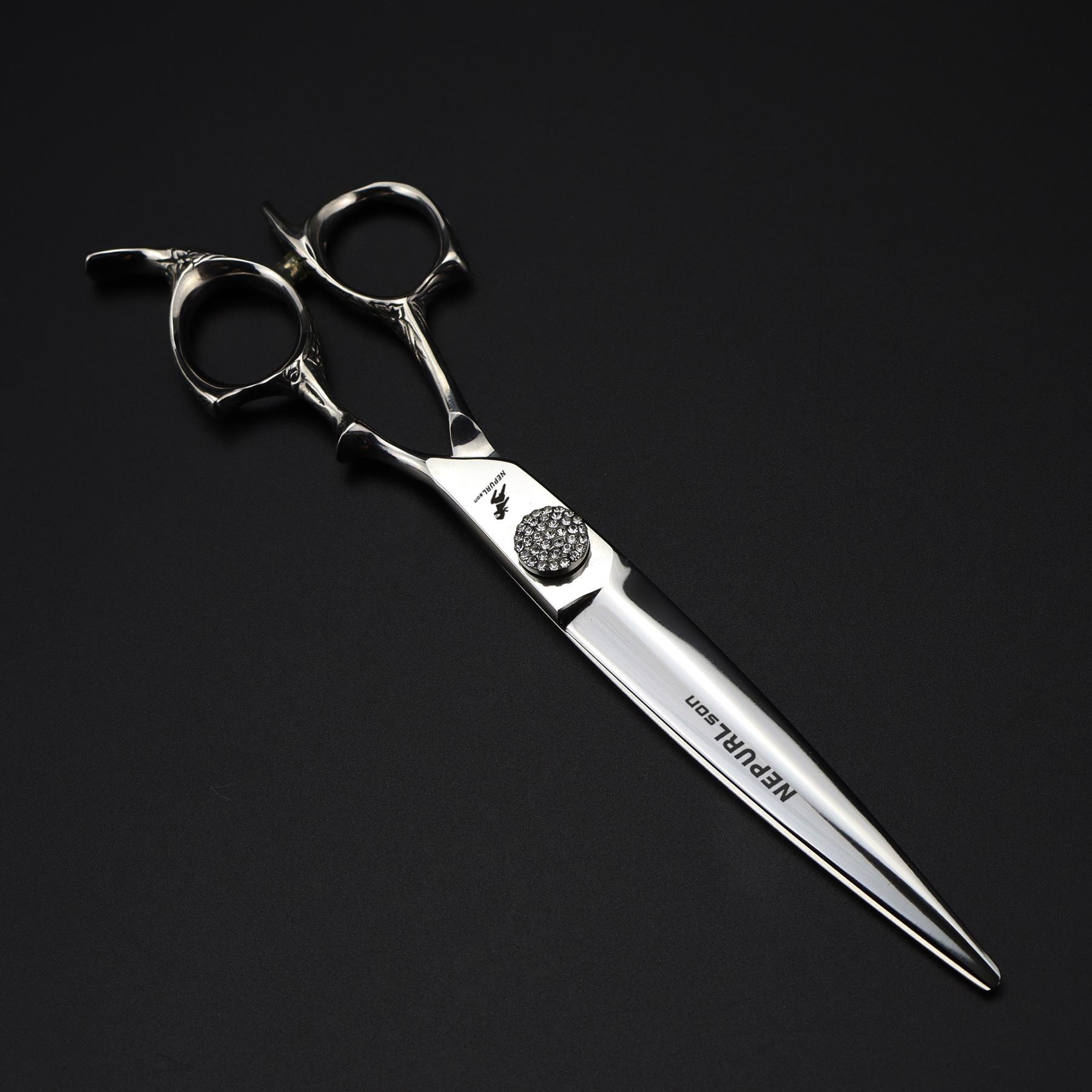 7 440C High Carbon Steel Straight Hairdressing & Pet Grooming Shears with Diamond Decoration