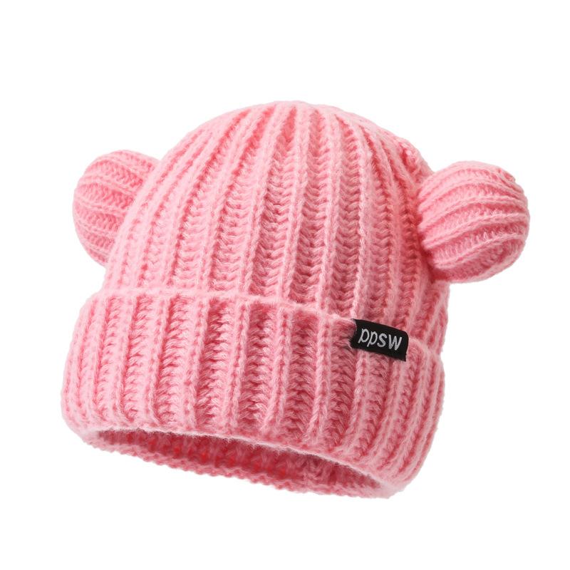 Cute Knitted Hat Korean Version of Bear Ear Wool Hat for Women In Winter Thickened Versatile Warm Ear Protection Hat Showing Small Face
