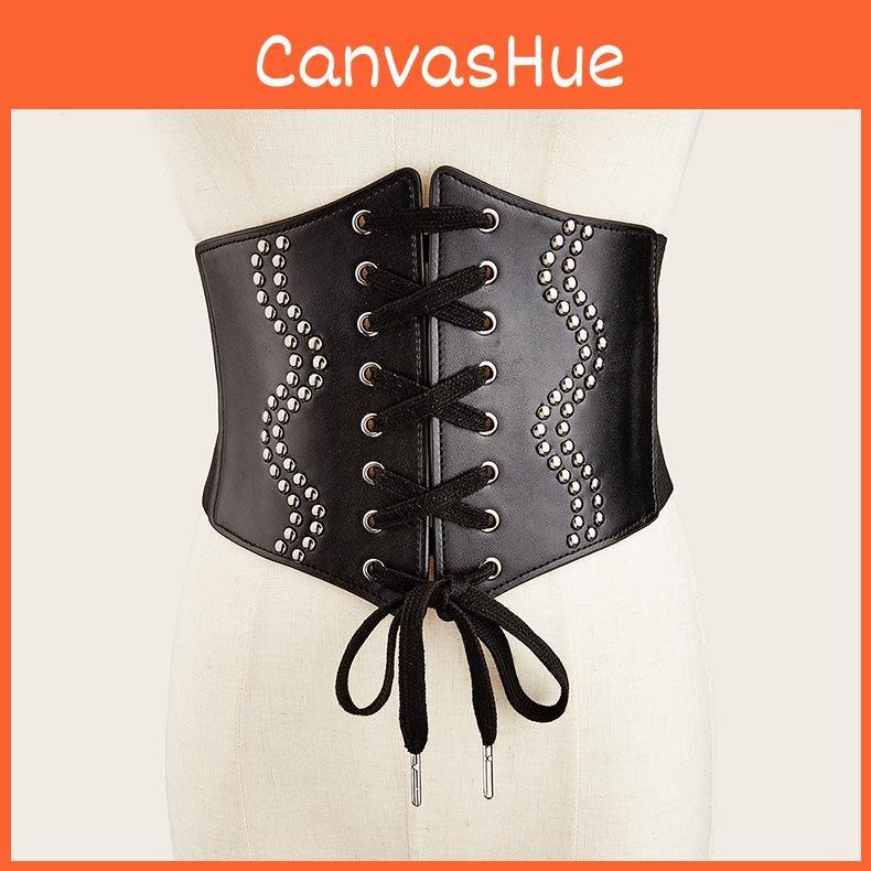 Fashionable Rivet And Strap Design Women Elastic Waistband For Dress Dressing