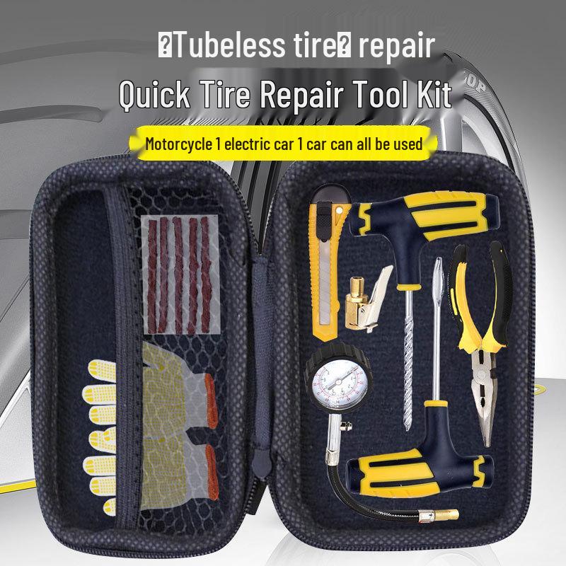 Car & Motorcycle Vacuum Tire Repair Kit with Rubber Strips & Quick Glue