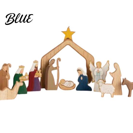 Christian Christmas Ornaments Nativity Table Decorations Wooden Scene Sculpture Stable Baby Wood Crafts Saint And Animal Figurines for Holiday Party