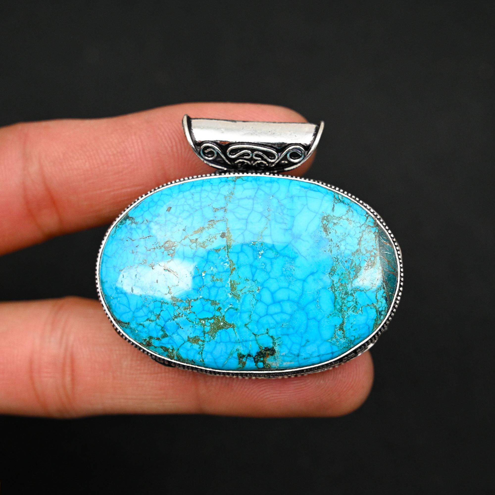 

Тибетский бирюзовый драгоценный камень, стерлинговое серебро 925 пробы, ювелирное изделие, подарочный кулон LK-10