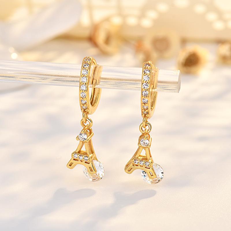 Fashionable Micro-inlaid Zircon Paris Tall Earrings Light Luxury Niche Individual Earrings High-end Earrings