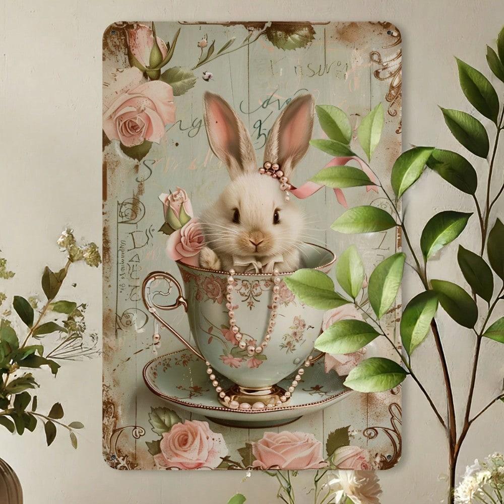 Metal Tin Sign Bunny Wall Art 8x12 Inch Vintage Home Decor Indoor Outdoor Hanging Plaque