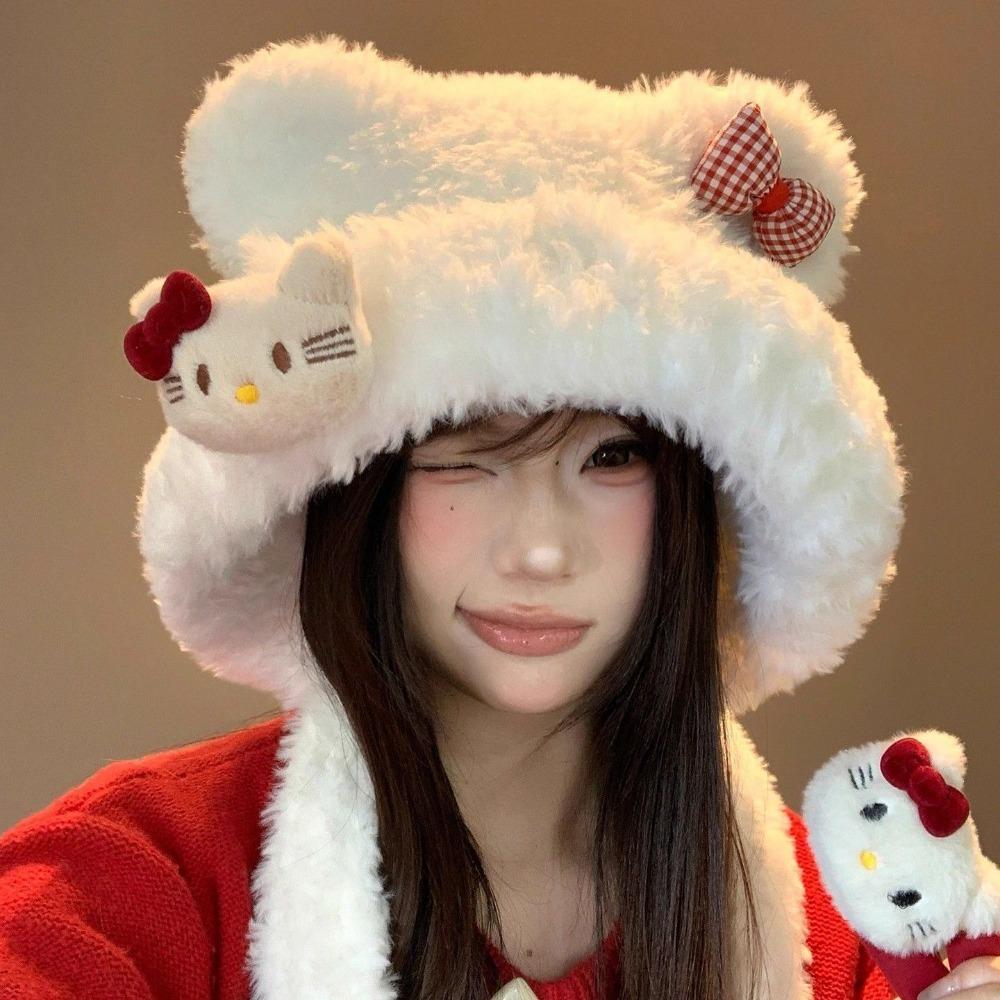 Women’s Hat Teddy Bear Bowknot Beanie - New Autumn Winter Collection Cute Warm Ear-protecting Plush Knit Hat