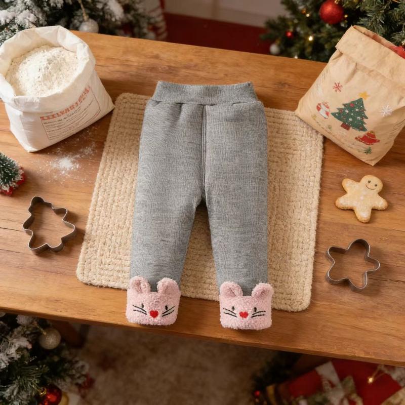 Kleinkind Mädchen Fleecegefütterte Thermo-Hose Bären-Print Verdickte Winter Baumwollhose