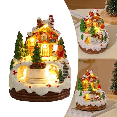 Weihnachts-Spieluhr Schneehäuser Ornamente mit LED-Licht Harz Drehende Musikfiguren Heim Weihnachtsdekorationen Neujahrsgeschenk