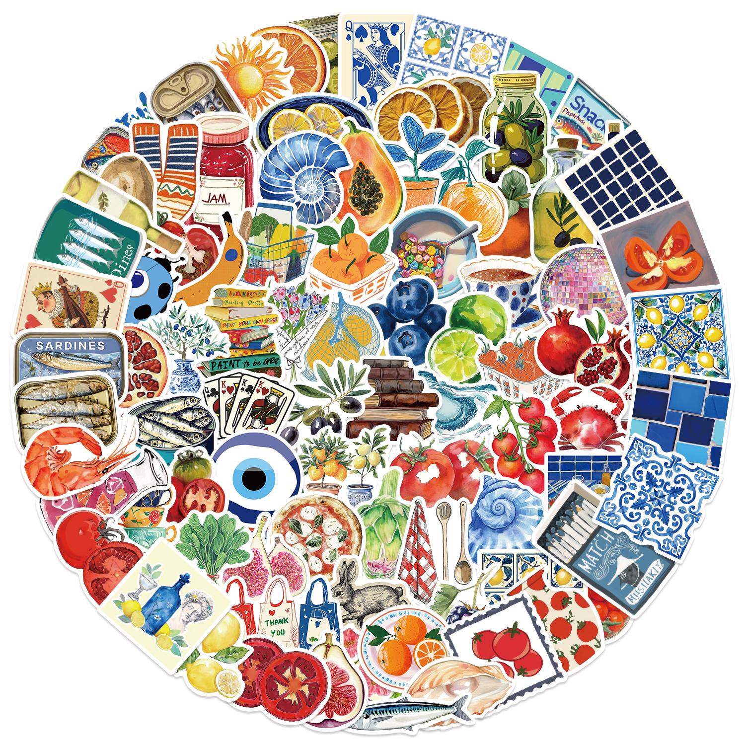 

100PCS Mediterranean Tomato Aesthetic Stickers Cartoon Summer Watercolor Stickers Pack Food Fruits Tomato Decal Waterproof Decal