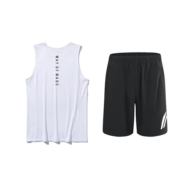 Li-Ning College Style Letter Solid Color Sleeveless Elastic Five-Point Pants Casual Sports Set Unisex Sets YVSV031-2+YKSV197-2