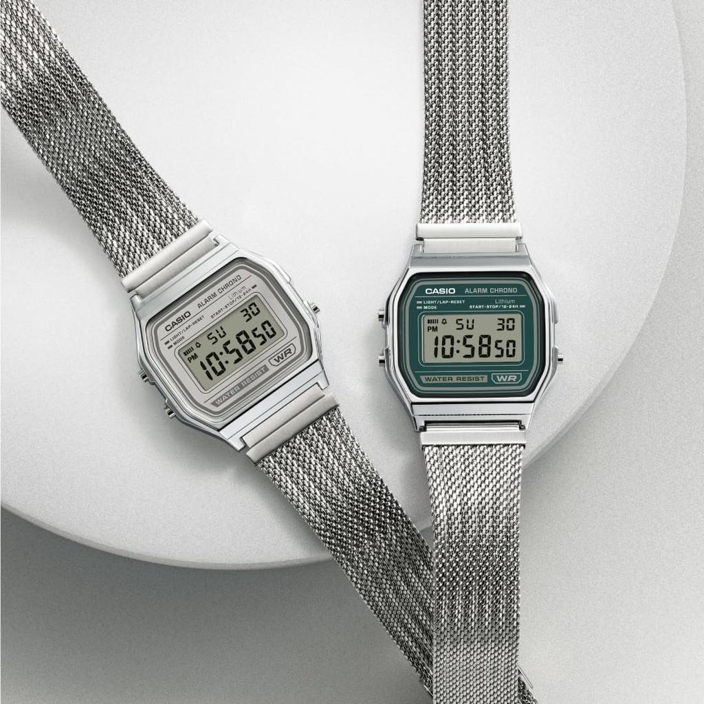 Casio Classic Watch Unisex Silver x Dark Green A158WEM-3JF