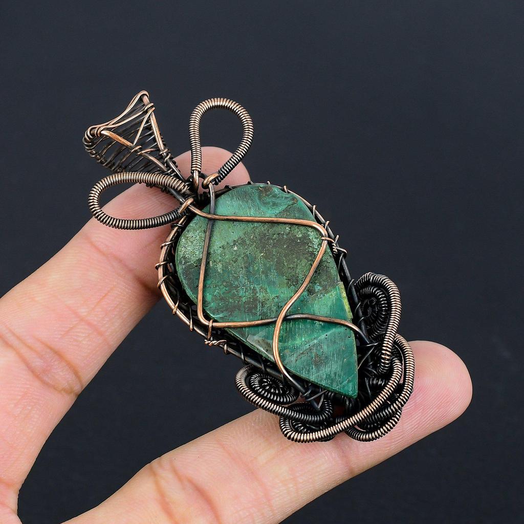 Malachite Pendant, 999 Copper Wire Wrapped Pendant Jewelry. Gift For Women Handmade Pendant Gemstone Jewelry