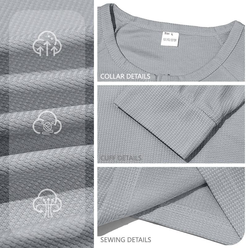 Men's American Casual Waffle Knit Henley T Shirt, Long Sleeve Raglan Button Quick Dry Thin Top for Spring Autumn