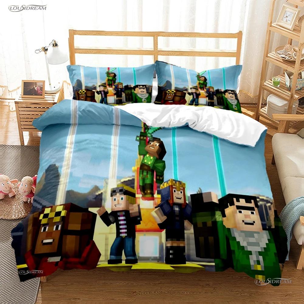 

Game bedding set our-piece Animation Game Virtual World Surrounding Robl Bed Sheet Quilt Cover Student Dormitory Bed Gift EU Single(135*200cm)3pcs